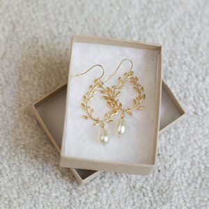 Gold Pearl Bridal Earrings